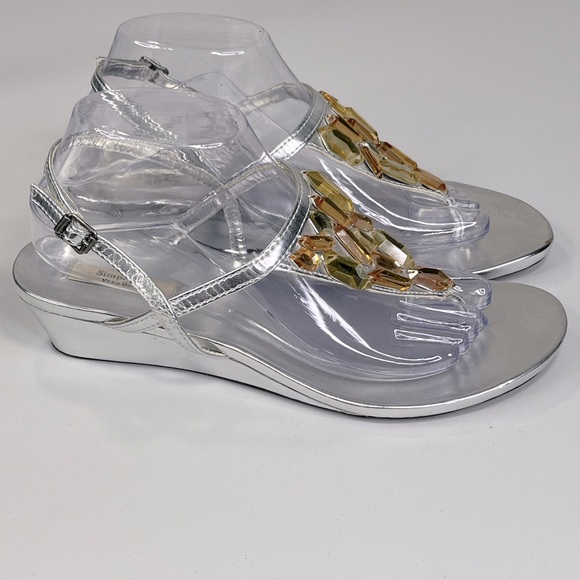 SIMPLY VERA/VERA WANG Serena Silver Metallic Jeweled Wedge Sandals-9 - Picture 2 of 6